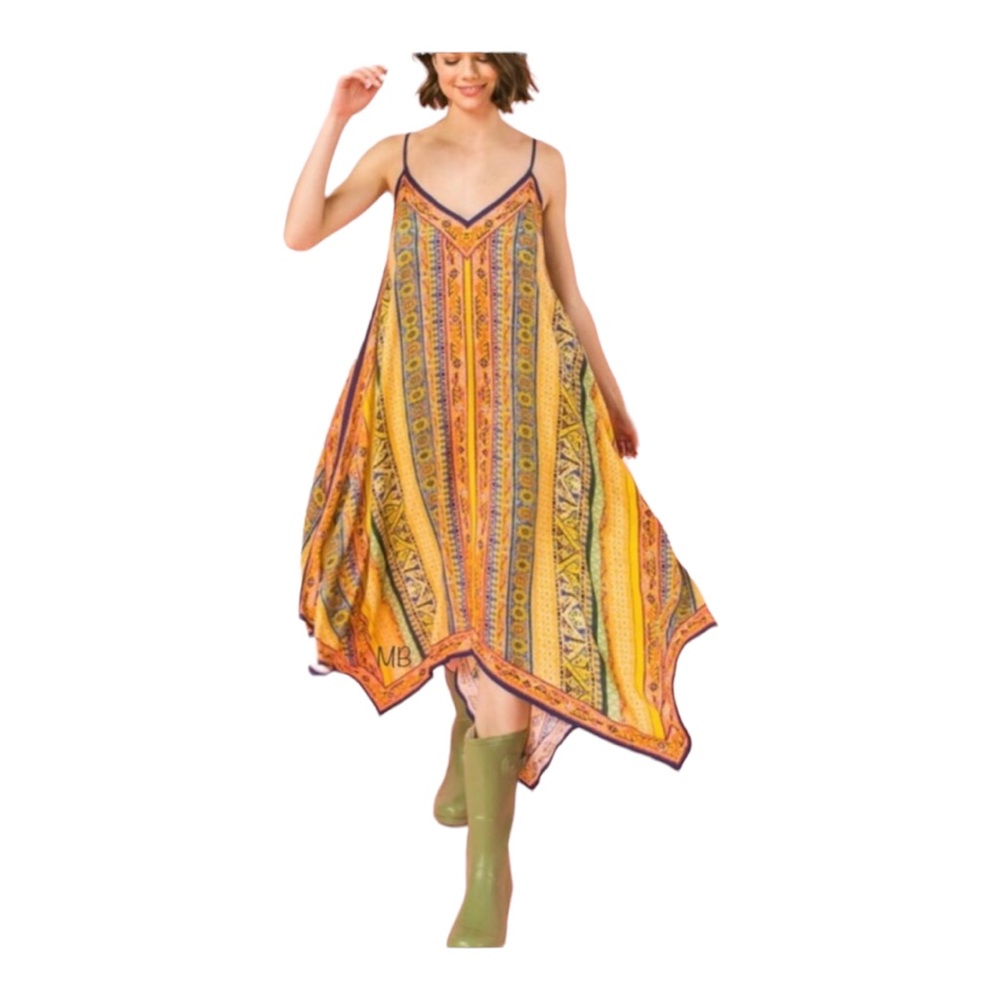 Bohemian Multi Color Striped Hanky Dress - Picture 7 of 9